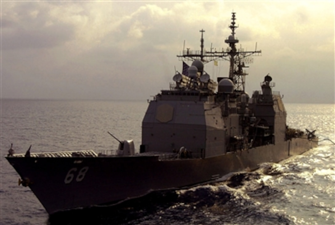 The guided-missile cruiser USS Anzio sailed into port at  Montenegro, Oct 23, 2006.  This is the first time a U.S. Navy ship has visited Montenegro since the country declared its independence in June 2006. The USS Anzio is supporting the war on terror.