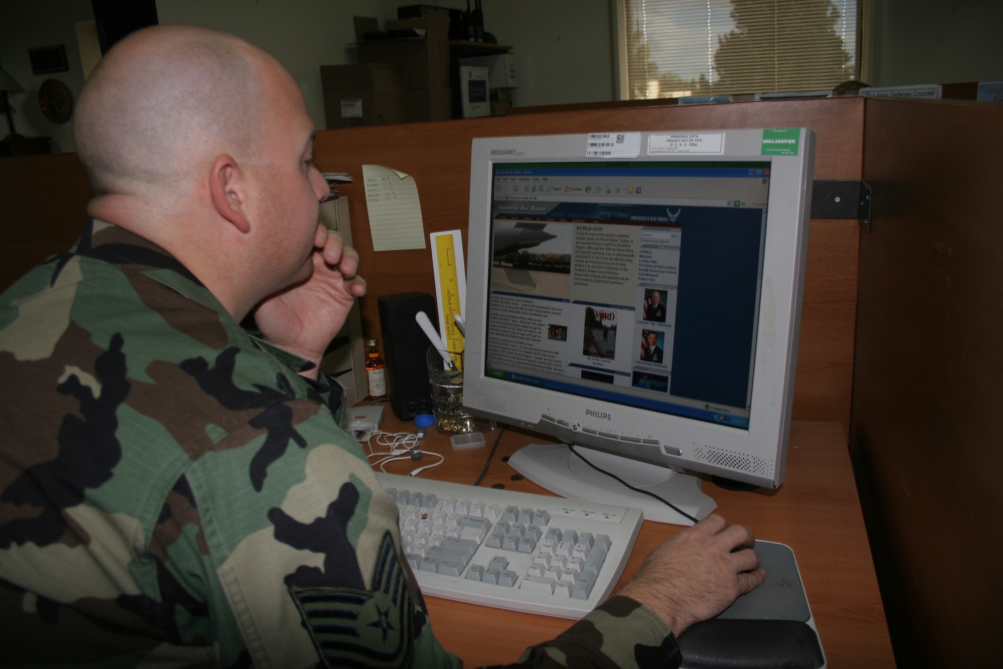 Tech. Sgt. Brian Jones, 39th Air Base Wing noncommissioned officer in charge of public affairs, ensures the day's stories are updated and ready for the public Oct. 27. Members of the 39th ABW launched  "Incirlik Now" whcih gives members of the Incirlik community news at their finger tips. (U.S. Air Force photo by Staff Sgt. Oshawn Jefferson)