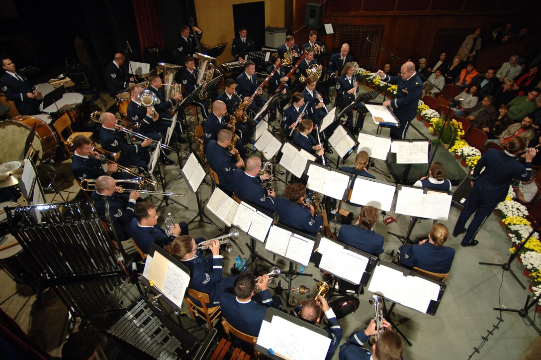 The United States Air Forces in Europe Band is on a six-city tour through Bulgaria building international friendships in preparation for increased Air Force presence in specific Bulgarian communities. The concerts were presented on behalf of the US Embassy Sofia as a goodwill gesture for the country’s continued support.  Bulgaria has recently become a NATO member and has been accepted as part of the European Union. 