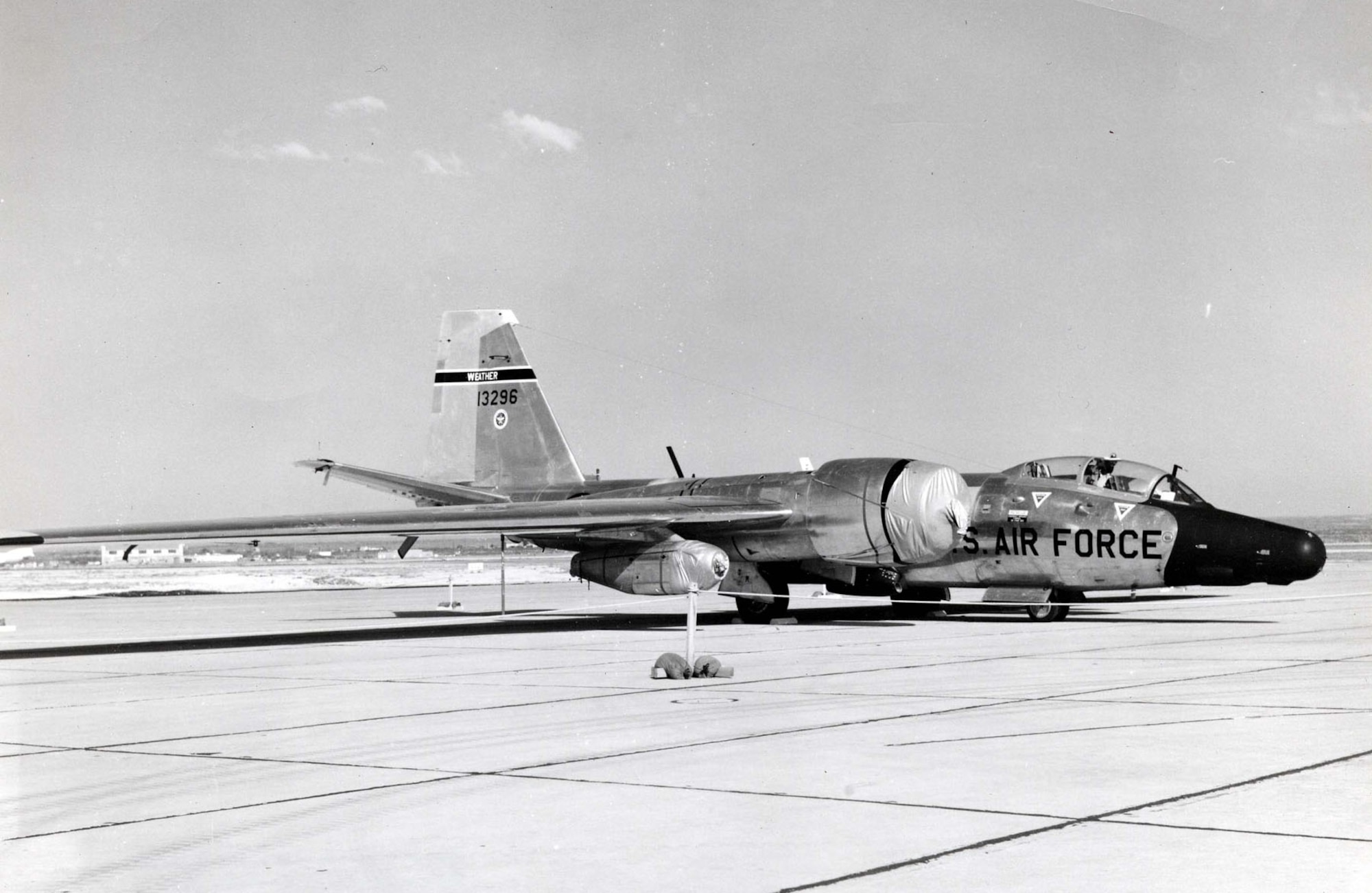 General Dynamics RB-57F Canberra 3/4 front view (S/N 63-13296) Originally, this aircraft was a B-57B, S/N 53-3918, of the 58th Weather Reconnaissance Squadron. Photo taken at Webb AFB, Texas on May 8, 1965. (U.S. Air Force photo)