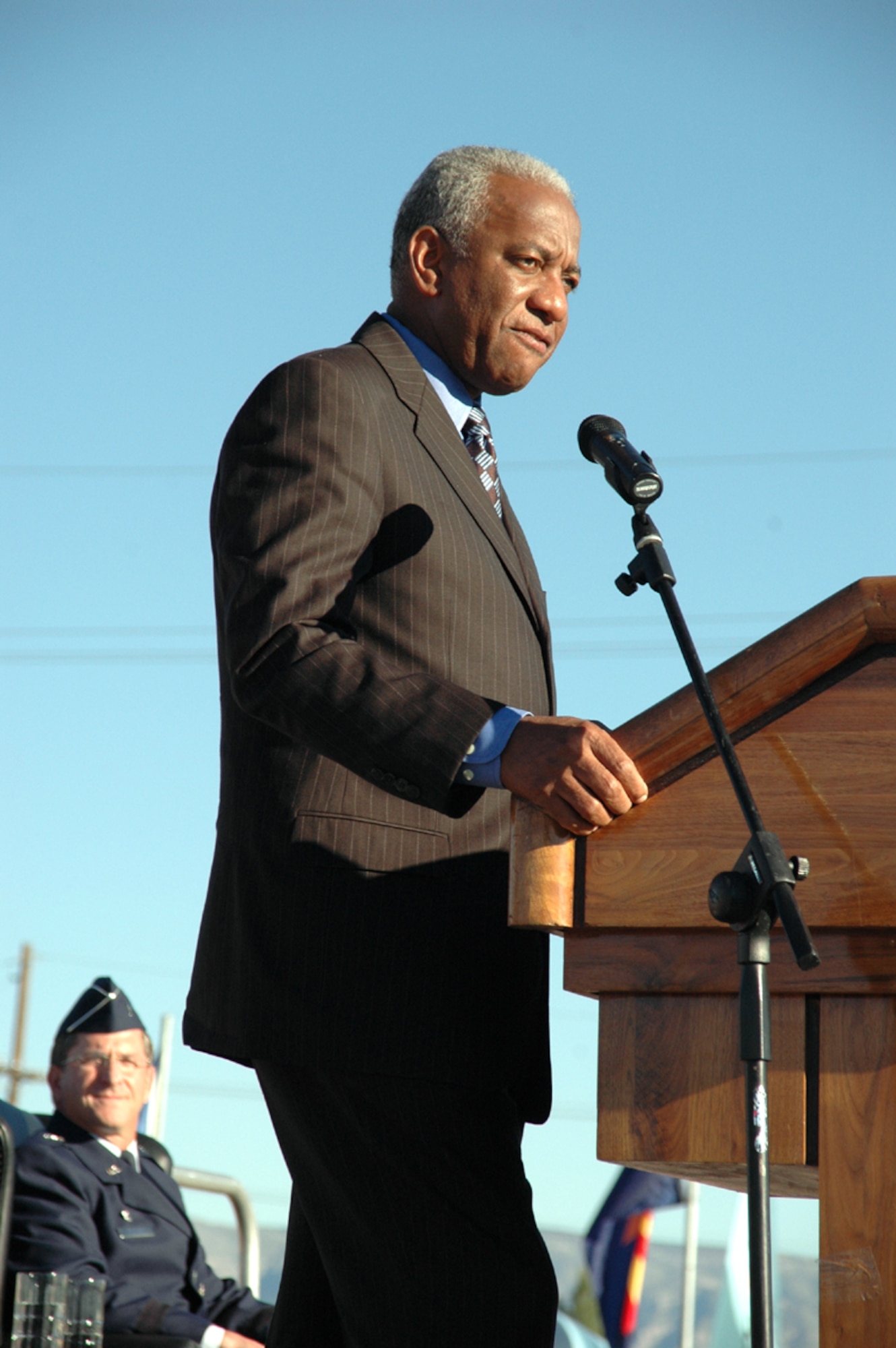 Retired Gen. Lloyd "Fig" Newton relates some of his memories of the F-117A during the Silver Stealth celebration at Holloman. General Newton was the base commander when the famous first generation stealth fighter arrived in the Tularosa Basin.