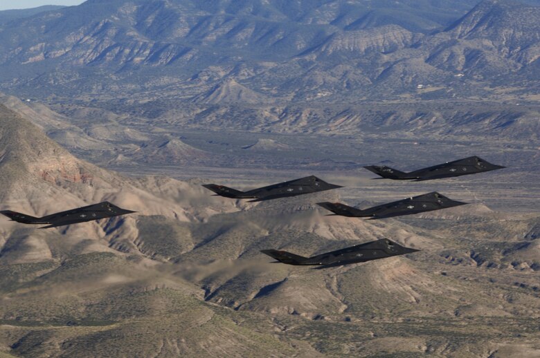 25 stealth fly over the Tularosa Basin as part of the Silver Stealth celebration Oct. 27, 2006, at Holloman.