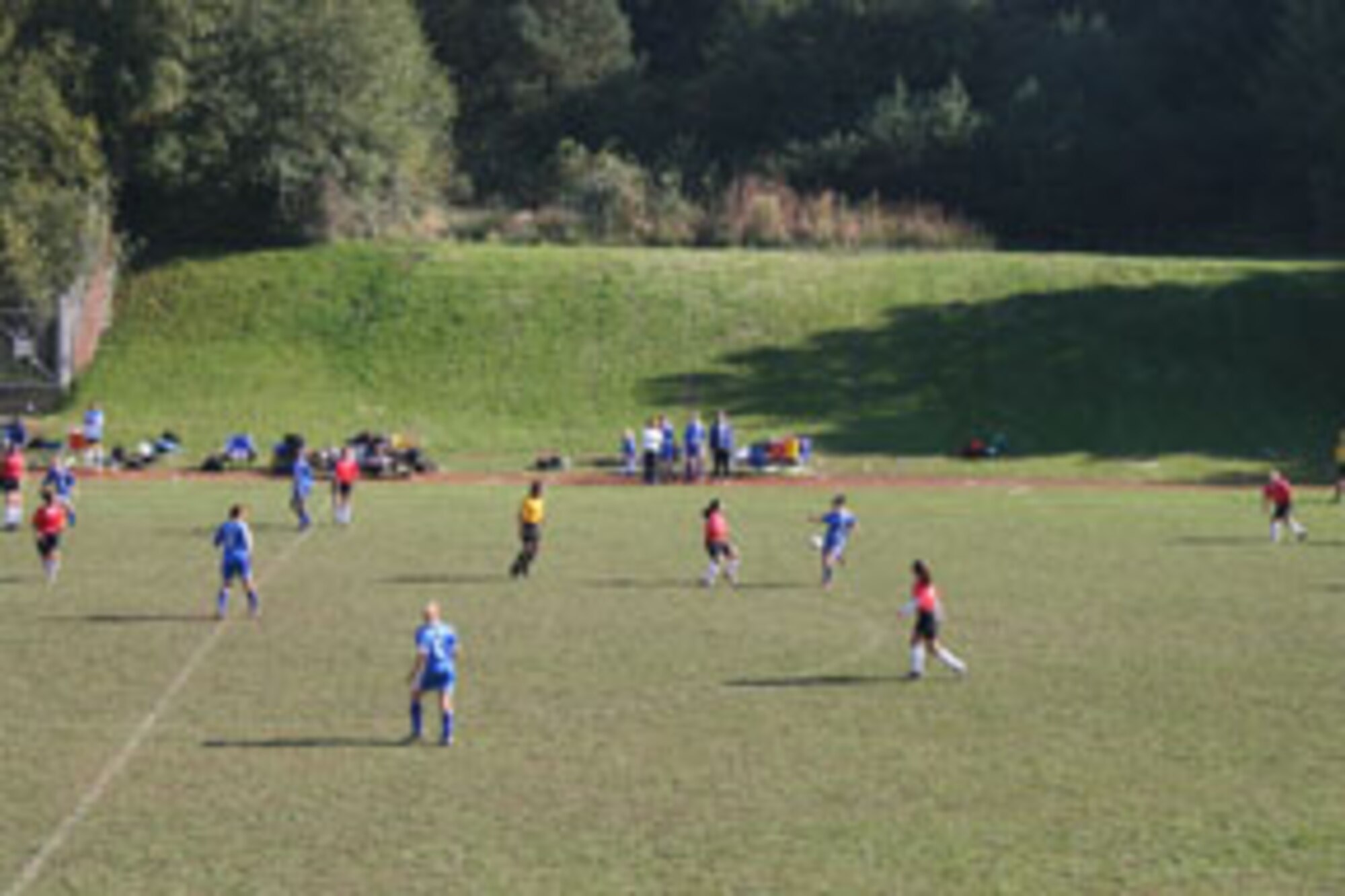 Amber Kitto, Incirlik Women's Soccer Team stopper, kicks the ball up field against the Lakenheath women's team Oct. 18. The Incirlik Women's Soccer Team finished third at the U.S. Air Forces in Europe Soccer Tournament at Sembach Air Base, Germany, Oct. 16 to 20. (U.S. Air Force photo by Senior Airman Tim Beckham)
