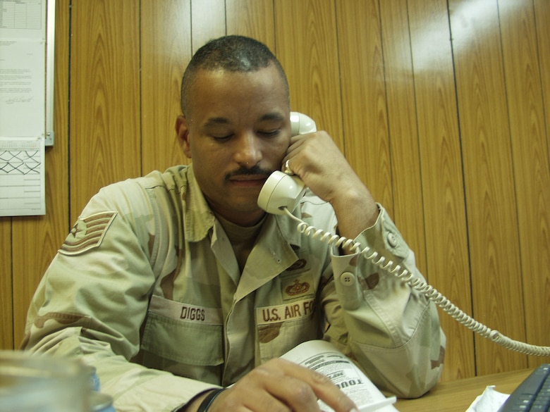 Tech. Sgt. Darryl Diggs, deployed from the 45th Security Forces Squadron at Patrick Air Force Base, is one of two NCOs at Balad Air Base who provide education services seven days per week. The two sergeants have proctored more than 1,000 exams. (U.S. Air Force photo by 2nd Lt. Lisa Kostellic)