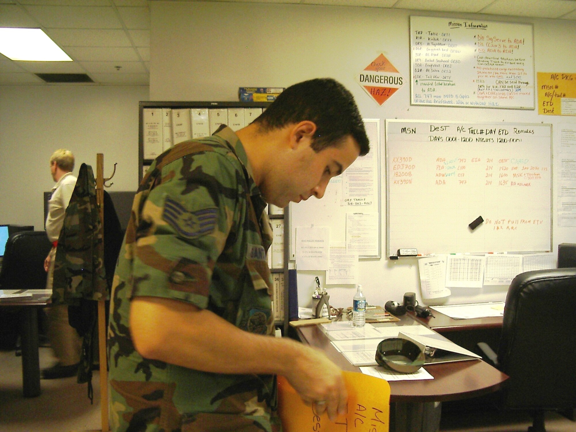 Staff Sgt. Arturo Santiago processes forms in the Load Planning section in support of Patriot Partner 2006 at Charleston Air Force Base, S.C. Reservists of Homestead’s 70th APS coordinated the operation for more than 130 reservists for five other Reserve units from across the US (Air Force photo by Master Sgt. Roberta Milanowski).