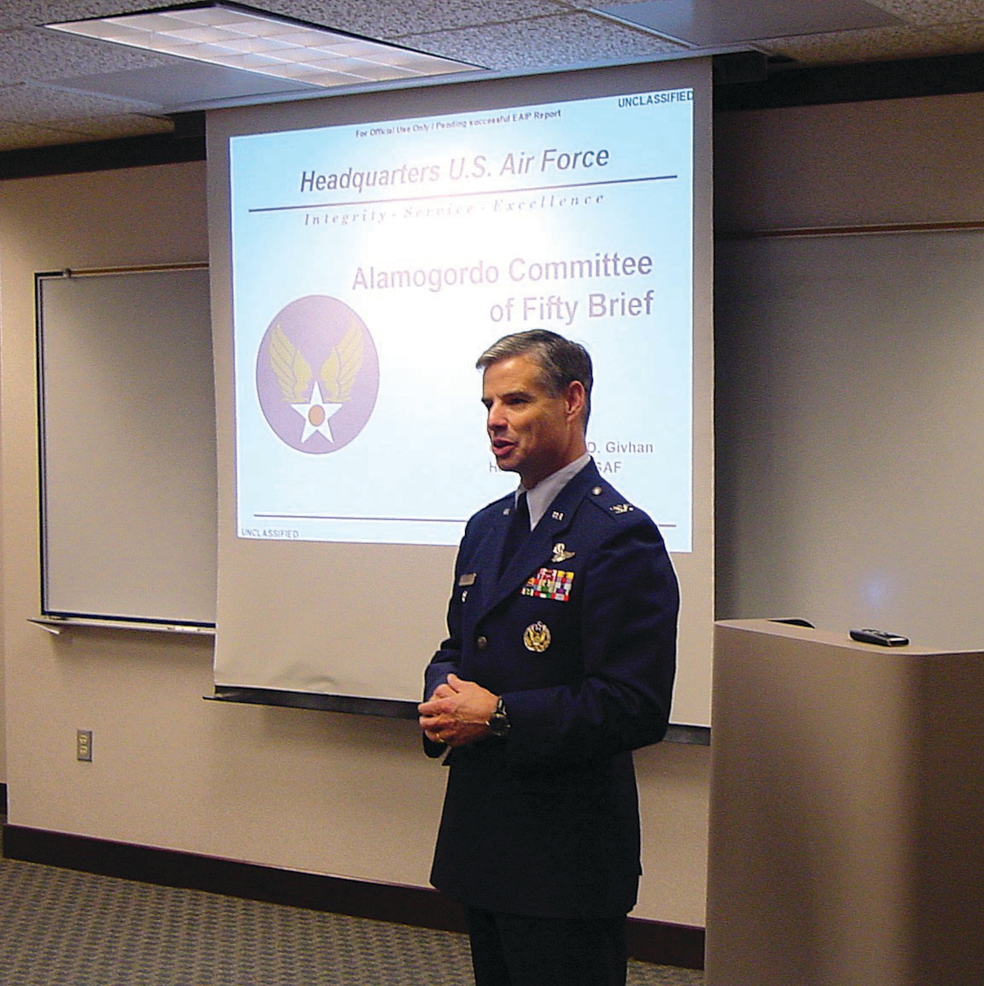 Col. Walter Givhan with the Pentagon discusses the upcoming beddown of the F-22A Raptor with Alamogordo Committee of 50 members.