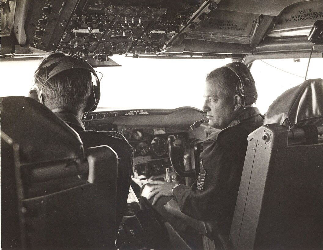 Then-Senior Master Sgt. Bobby McCasland serves as a flight engineer on the KC-135A Speckled Trout, tail number 55-3126, in this early 1960s photo. (Courtesy photo/Bobby McCasland)