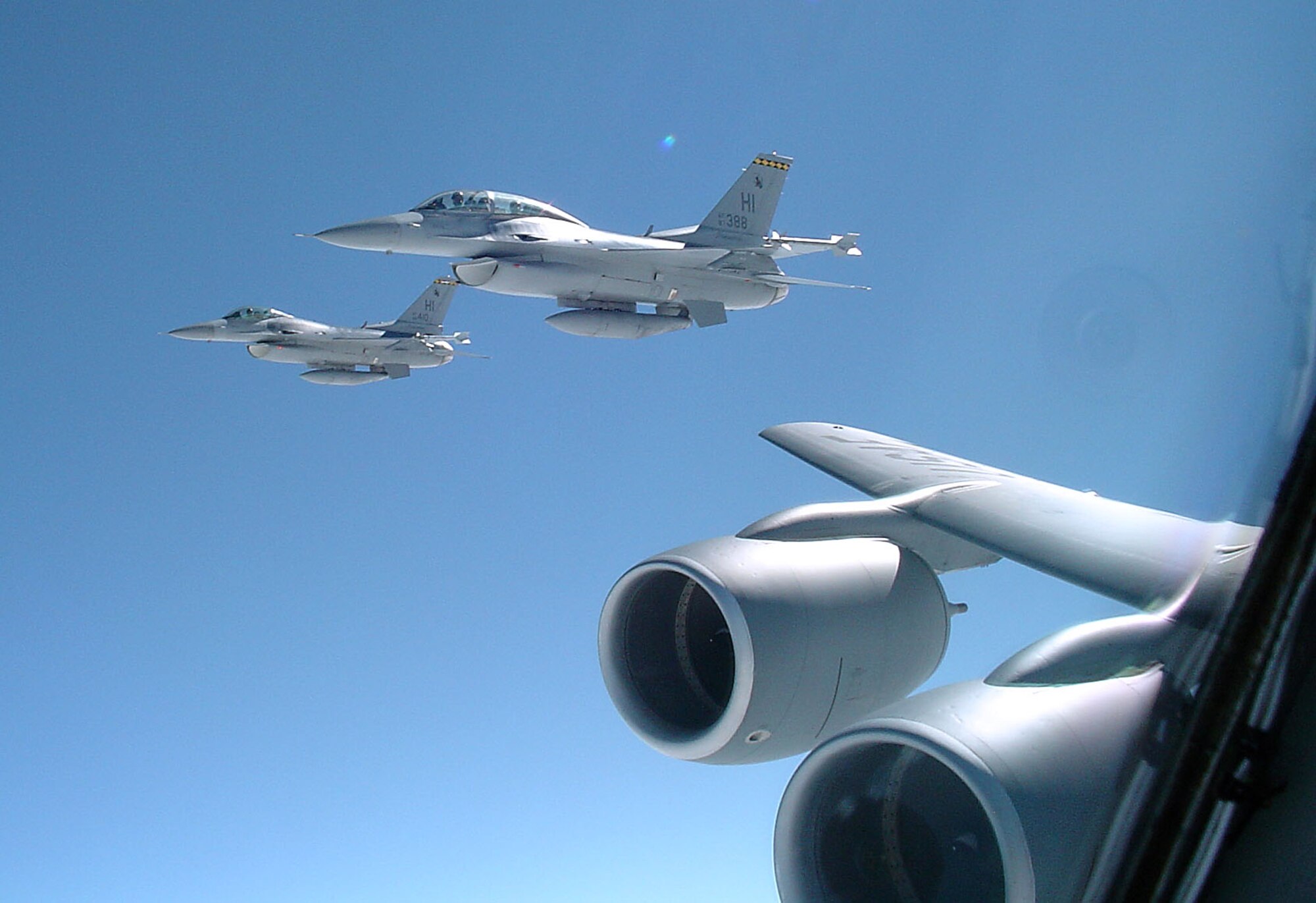 466th Fighter Wing jets soar above Eielson Air Force Base, Ala., during the two week multinational training scenario Cooperative Cope Thunder. (U.S. Air Force Photo)
