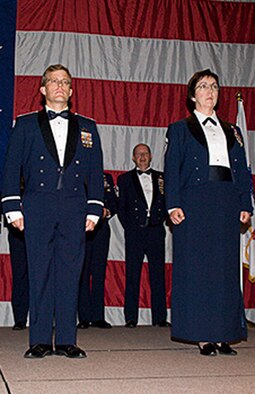 1st Lt. James Harrison and Master Sgt. Sheila Brown were recognized for their accomplishments June 3. (U.S. Air Force Photo)