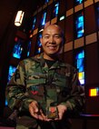 MINOT AIR FORCE BASE, N.D -- Chaplain (Capt.) Jin Choi, 5th Bomb Wing chaplain, displays a Defense of Liberty medal issued by the New York State National Guard Bureau he received for his efforts at ground zero after the Sept. 11, 2001 attacks. (U.S. Air Force photo by Staff Sgt. Joe Laws)