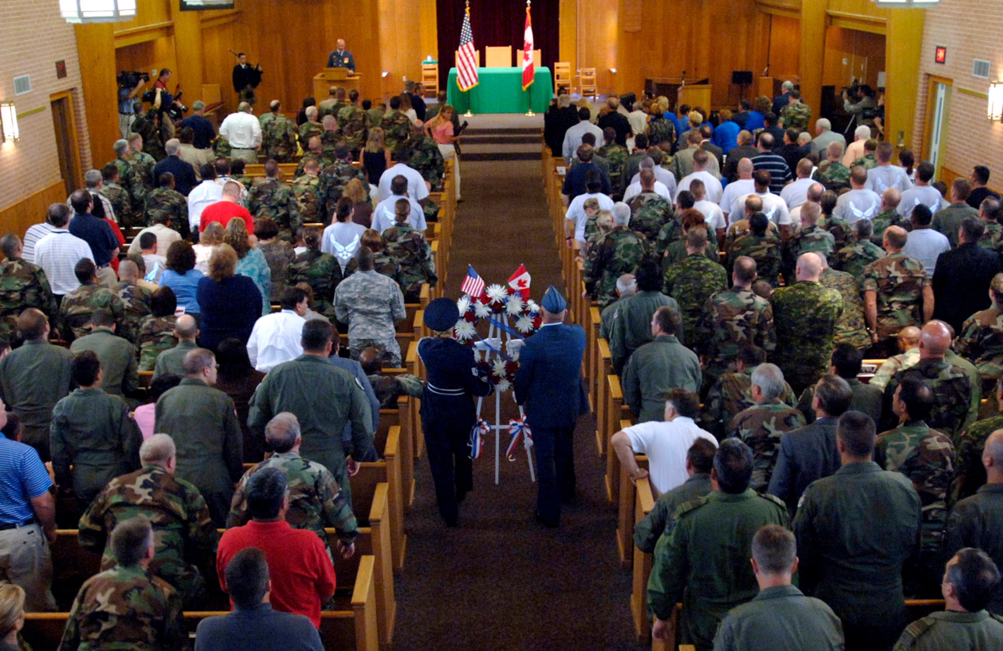 More than four hundred military and civilian personnel attended a special remembrance ceremony Sept. 11 at the Tyndall Air Force Base, Fla., chapel to commemorate the victims and heroes of the 9/11 attacks. (U.S. Air Force photo/Tech. Sgt. Cecilio Ricardo Jr.)