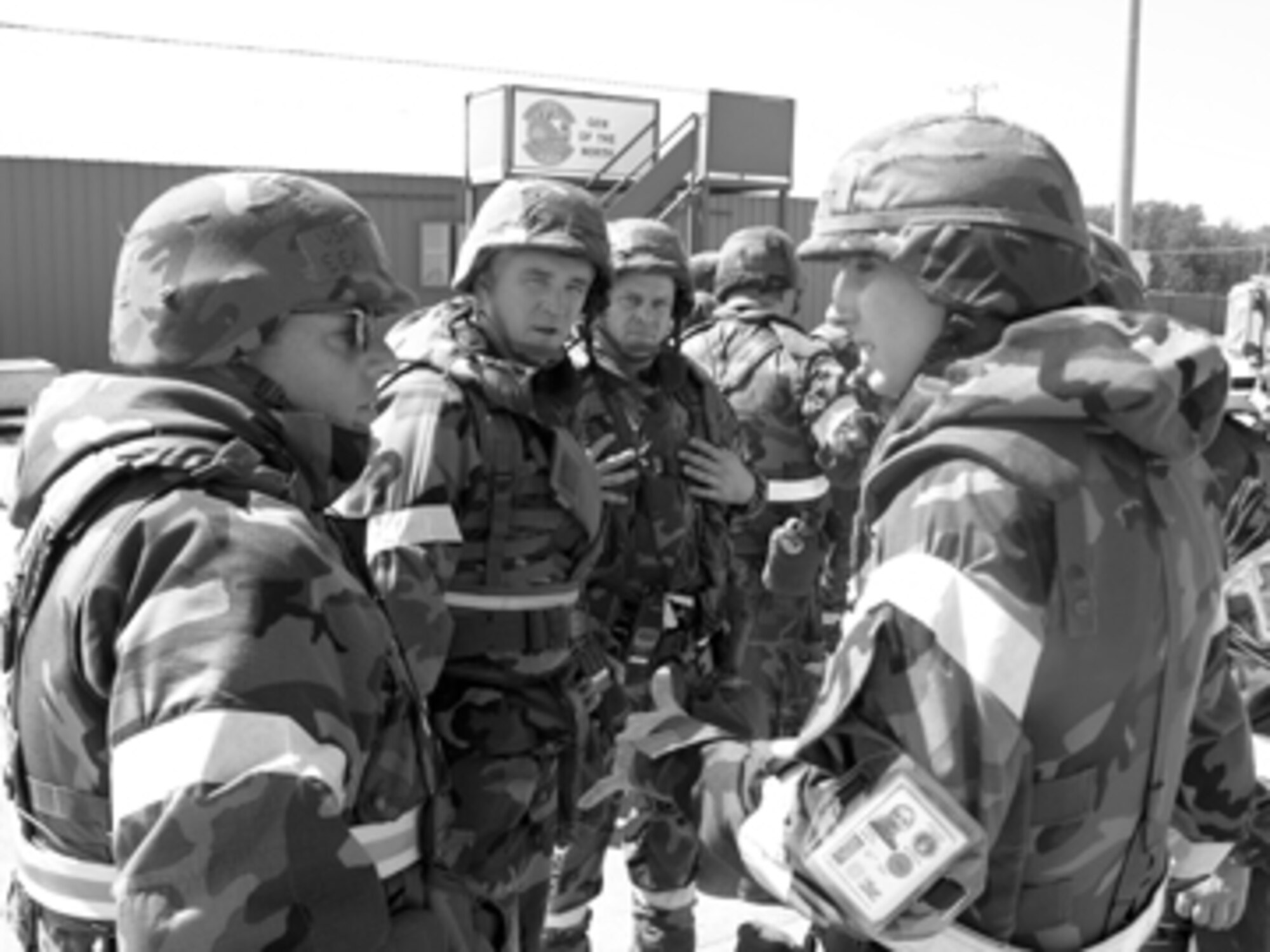 Capt. Nealy Brown gives some encoraging words to members of the 612th Air Expeditionary Wing at the Operational Readiness Inspection. Captain Brown is a chaplain with the 916th Air Refueling Wing.