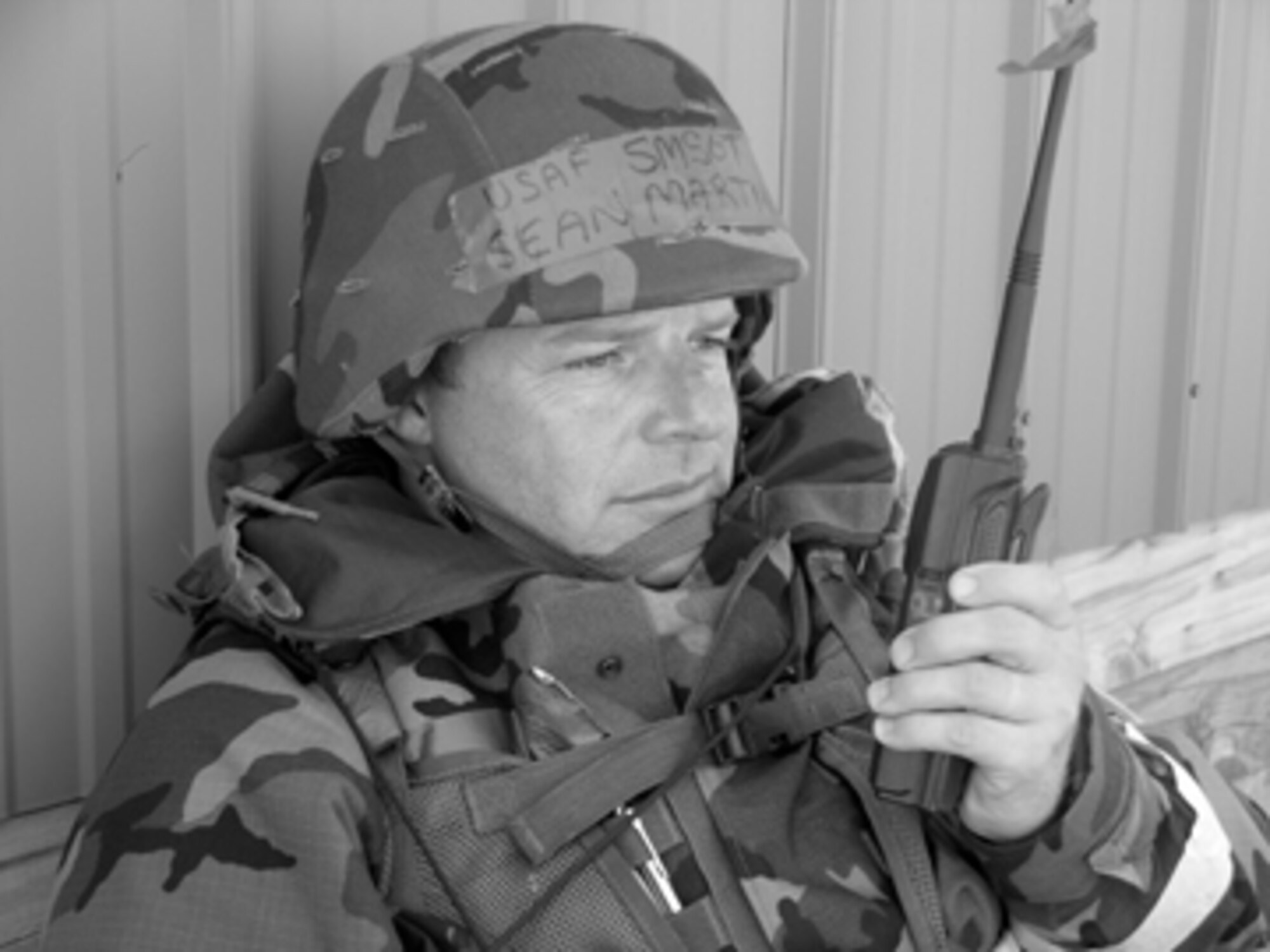 Senior Master Sgt. Sean Martin receives word that the ORI is over. Sergeant Martin is a boom operator supervisor with the 916th Operations Group