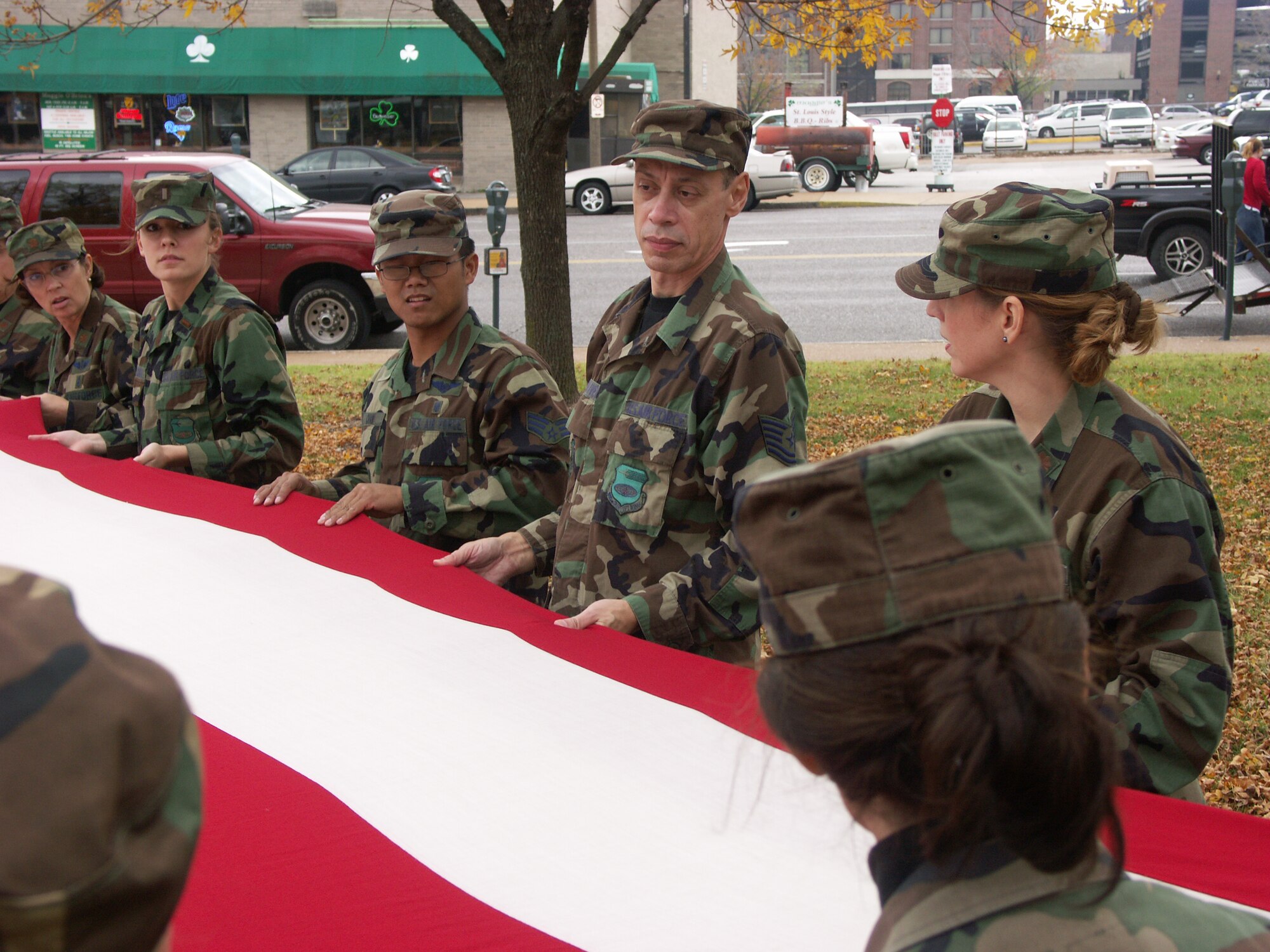 Air Force Reserve Command is full of Reservists who are patriotic, like these 932nd Airlift Wing members who marched the American flag through the streets of Saint Louis in honor of Veteran's Day.  Interested in the Reserve? Call 1-800-257-1212.