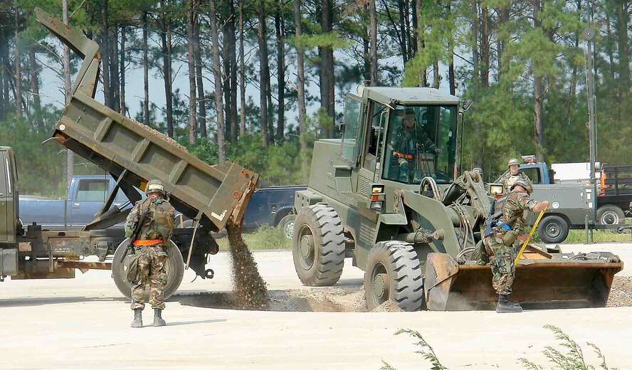 The 20th Civil Engineer Squadron makes repairs after a simulated attack. (U.S. Air Force photo/Robert Turner)