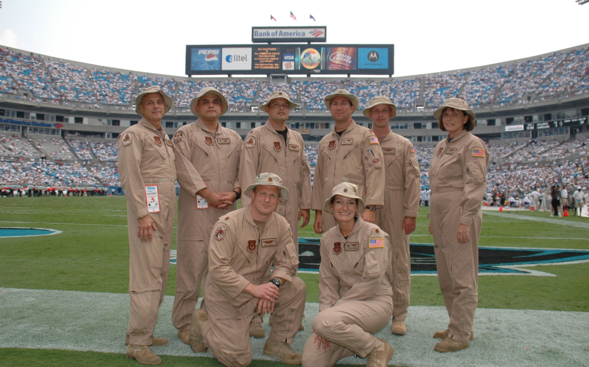 The aircrew consisting of members from each flying squadron in the the 315th Airlift Wing, Charleston AFB, S.C., flew a fly-by in a C-17 Globemaster III, for the Carolina Panthers’ season opener on Sept. 10, 2006. (Photo by Capt. Wayne Capps, USAFR)