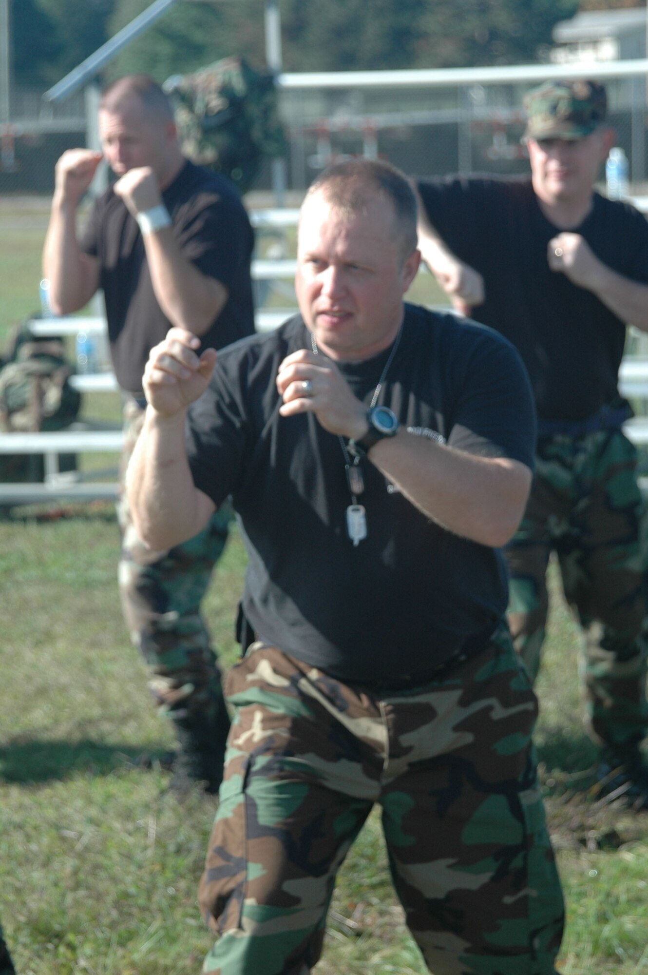 Capt. Mark Bialas, an Air Force reservist with the 439th Aeromedical Evacuation Squadron, trains in a self-defense class during the Junior Officer Leadership Development Seminar (JOLDS). The seminar was held Sept. 16-17 at Westover. JOLDS teaches leadership, followership, team-building, networking, accomplishing goals, and time management.