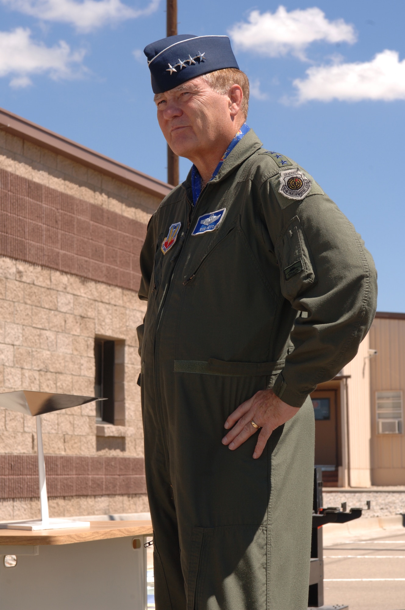 General Ronald Keys overlooks the flightline operations at Holloman AFB, N.M. during his visit to the base Sept. 14.