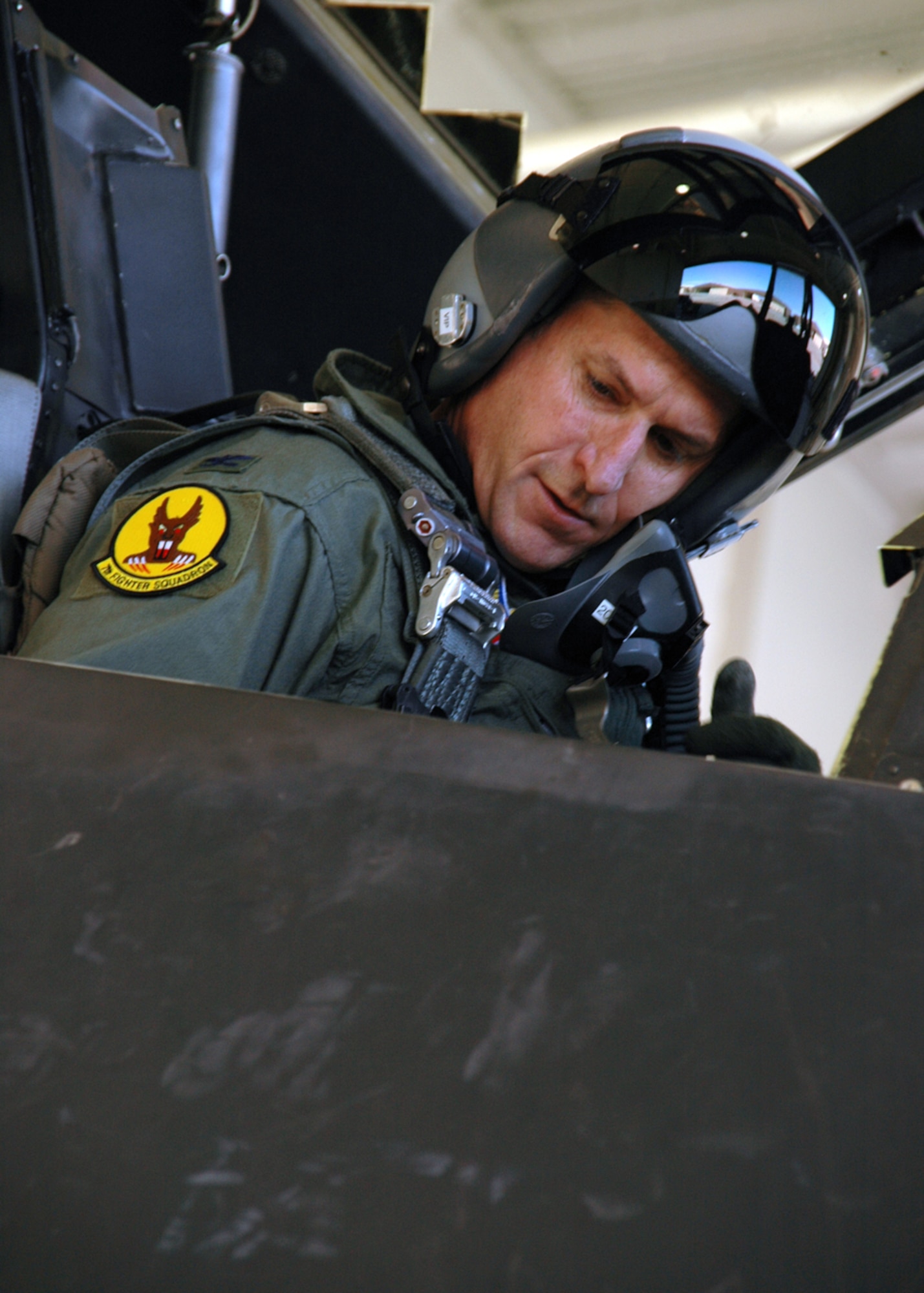 Colonel David Goldfein, Commander, 49th Fighter Wing, prepares before flight on F-117 on September 14, 2006, Holloman Air Force Base, New Mexico. This will be Col. Goldfein's first flight of the F-117 since assuming command at Holloman. US Air Force photo by Airman Jamal Sutter.