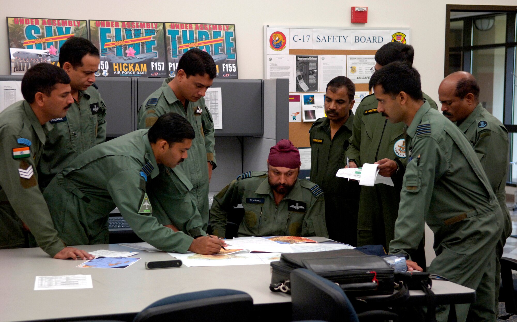 An aircrew from the Indian air force conducts a preflight briefing before taking off on a training mission from Hickam Air Force Base, Hawaii, Sept. 20. (U.S. Air Force photo/Tech. Sgt. Shane A. Cuomo) 