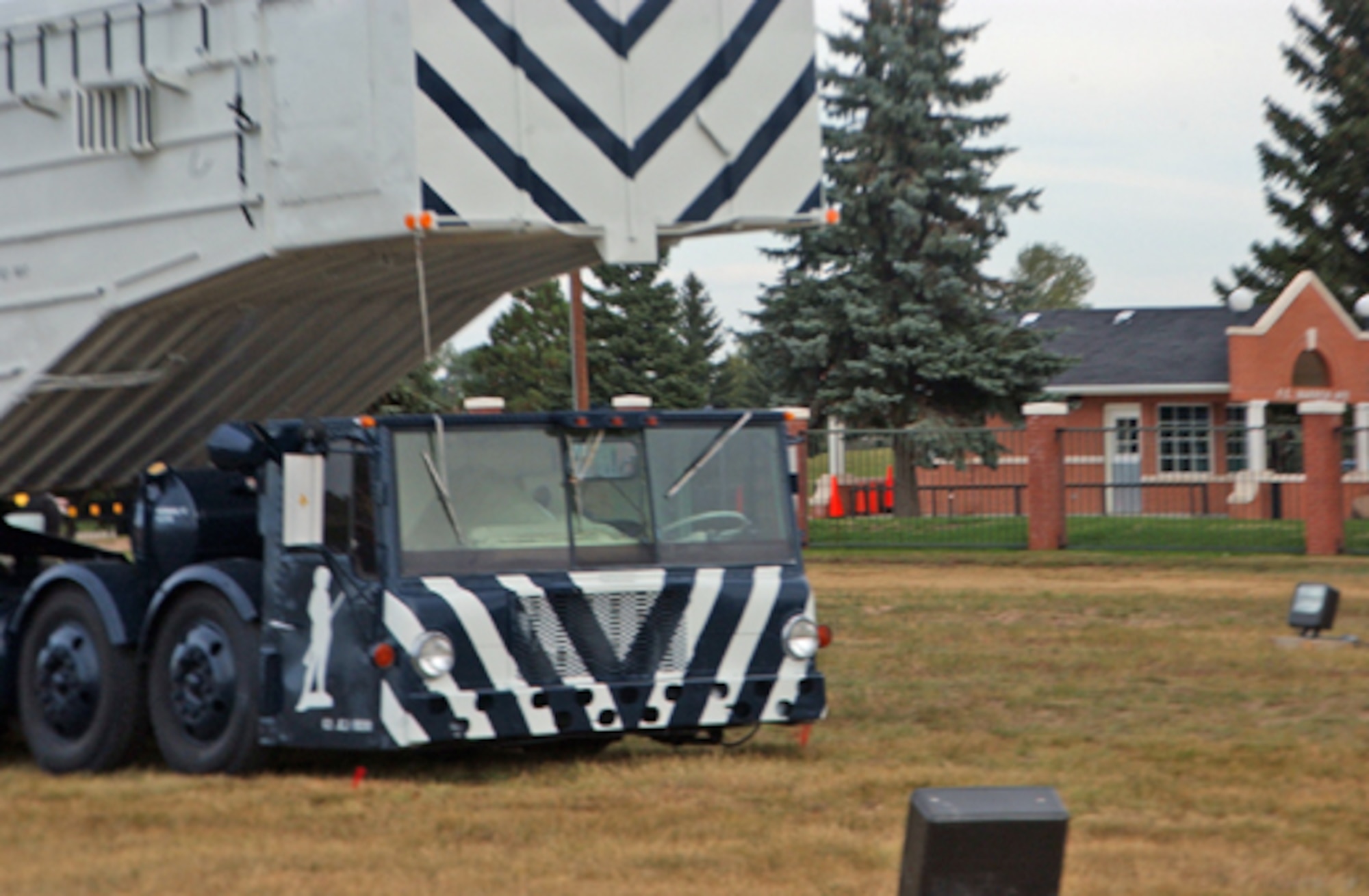 A transporter erector is added to the static display at Warren's front gate recently.