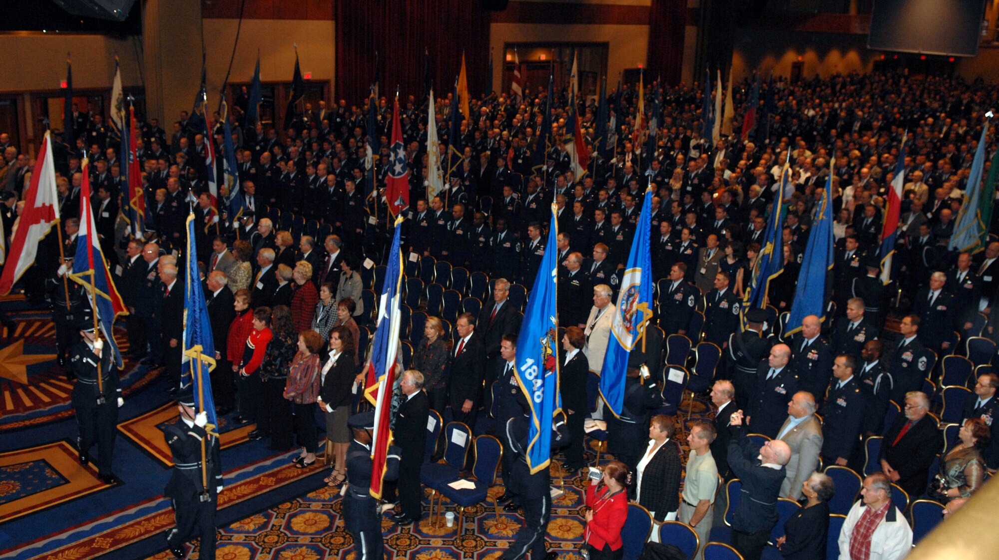 Opening ceremonies began as Secretary of the Air Force Michael W. Wynne, Air Force Chief of Staff T. Michael Moseley and many other Air Force leaders gathered at the Air Force Association's Air & Space Conference and Technology Exposition on Sept 24 in Washington D.C.  The conference will last for three days and will cover the newest technology and also have career enhancement seminars. (U.S. Air Force photo/Tech. Sgt. Cohen A. Young)