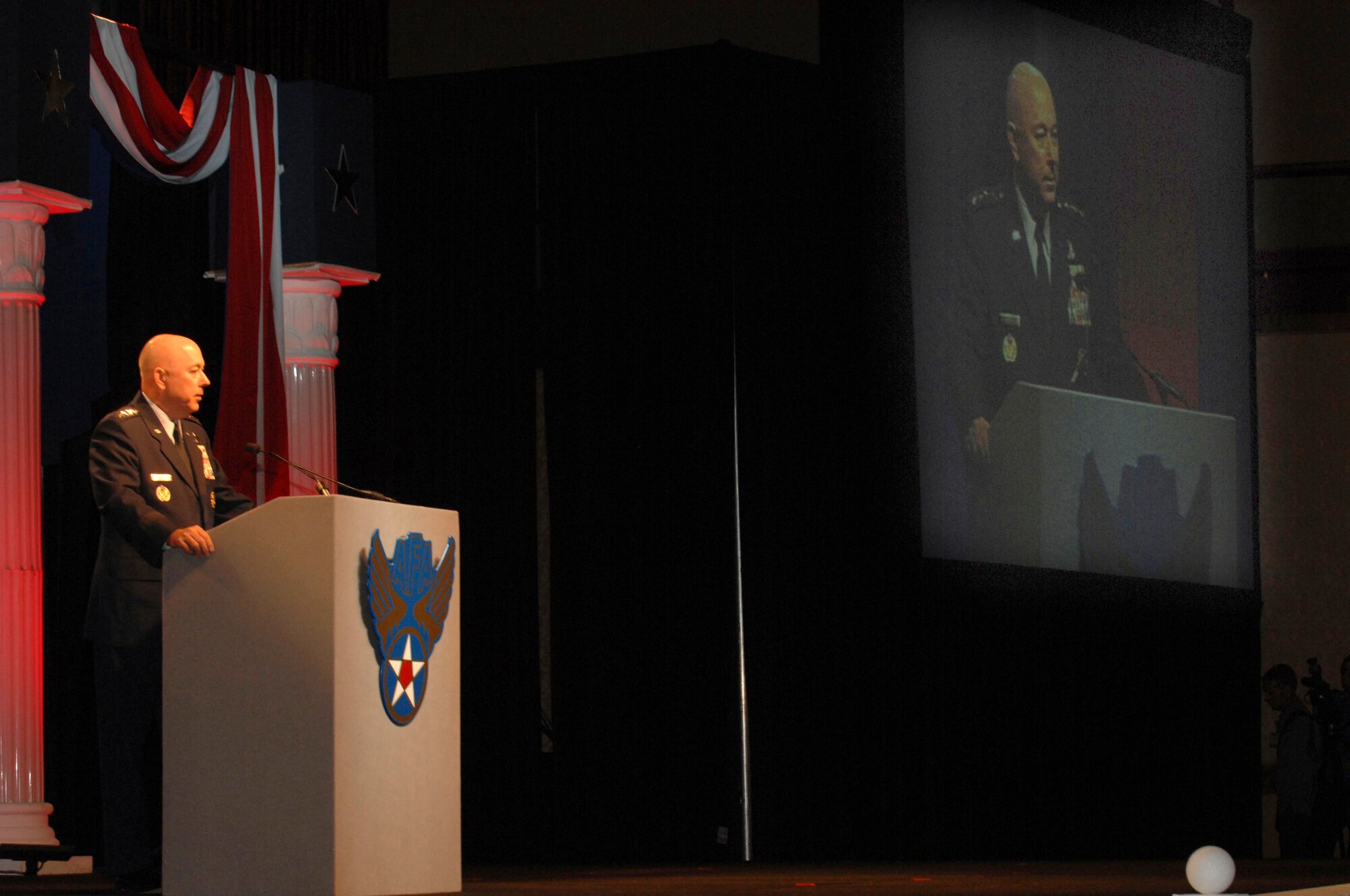 Air Force Chief of Staff T. Michael Moseley delivered the opening remarks to Air Force leaders and supporters of the 12 Outstanding Airman who were gathered at the Air Force Association's Air & Space Conference and Technology Exposition on Sept 24 in Washington D.C.  The conference will last for three days and will cover the newest technology and also have career enhancement seminars. (U.S. Air Force photo/Tech. Sgt. Cohen A. Young)