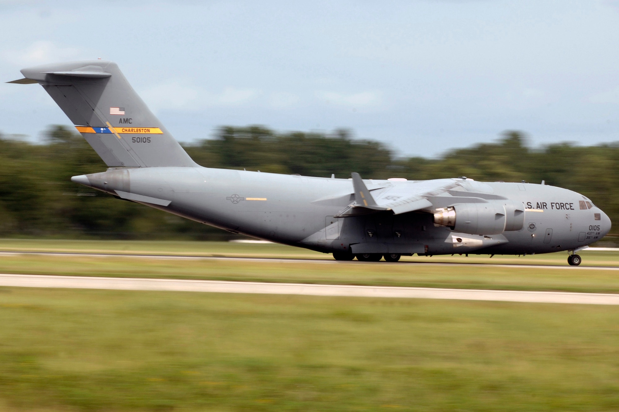A C-17 Globemaster III takes off from a stateside location Aug. 30. The Air Force has placed two C-17 squadrons on a 120-day rotation in the U.S. Central Command Air Forces area of responsibility, according to Gen. Duncan J. McNabb, Air Mobility Command commander, who spoke at the Air Force Association's 2006 Air and Space Conference and Technology Exposition in Washington, D.C., Sept. 26. Those C-17s are now experiencing more wear and tear than would be expected under normal operations. (U.S. Air Force photo/Airman 1st Class Nicholas Pilch)