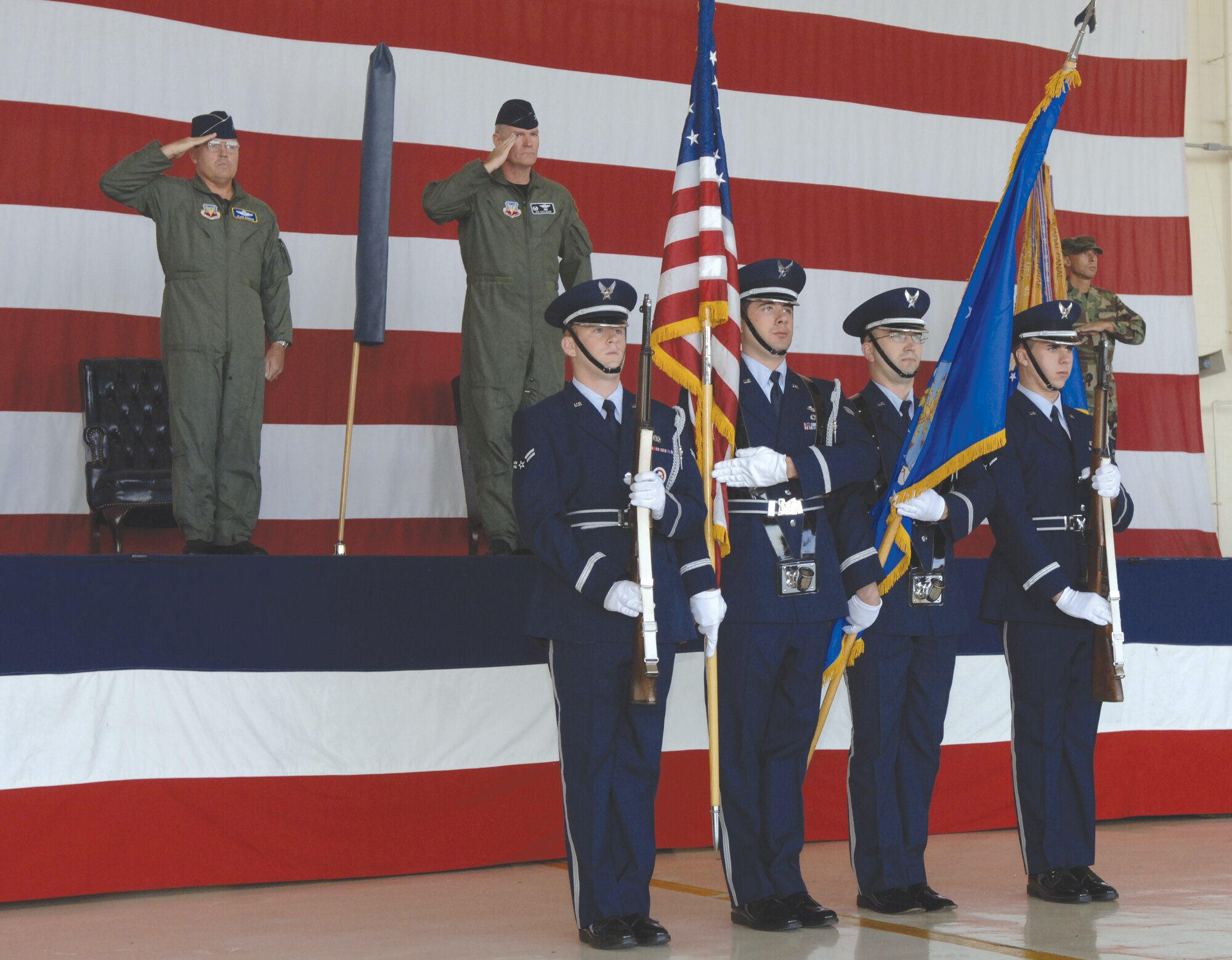 Members of Moody's honor guard present the colors during the 23rd Wing's re-desigination ceremony. (U.S. Air Force photo by Airman 1st Class Elizabeth Rissmiller)