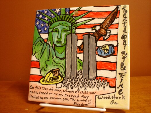 This tile, created by Gerard Reheiser, is on display at Ground Zero. Mr. Reheiser is a firefighter at Dobbins Air Force Base, Ga. (U.S. Air Force photo)
