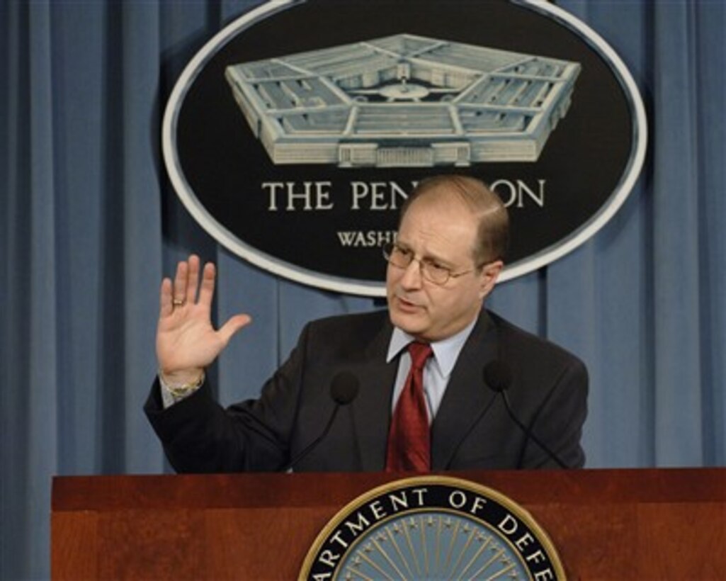 Under Secretary of Defense for Policy Eric Edelman conducts a Pentagon press briefing on Missile Defense on April 3, 2007.  