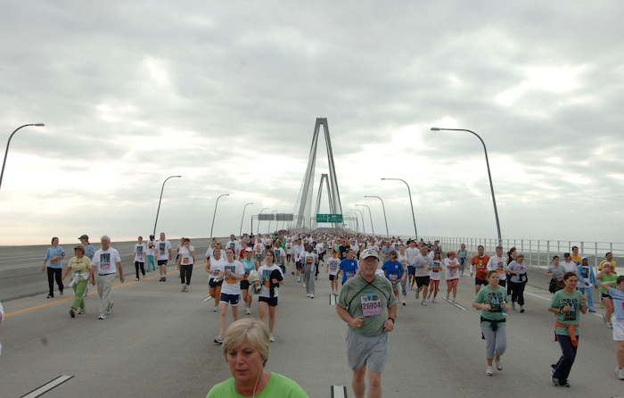 Bridge run participants make it over the bridge and continue on to finish the 30th Annual Cooper River Bridge 10k walk/run March 31 in Charleston, S.C.(U.S. Air Force photo/Staff Sgt. April Quintanilla)