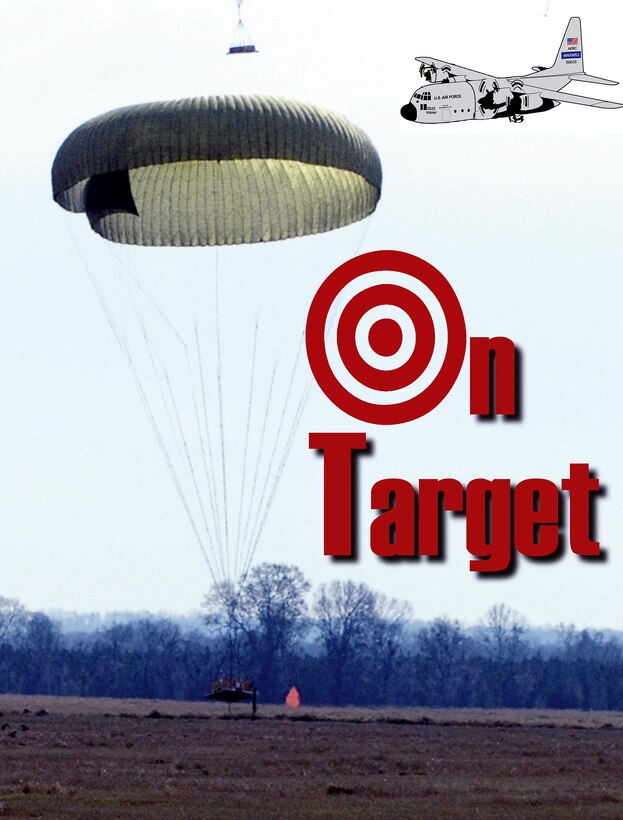 Accuracy is the name of the game in the airdrop arena. An Air Force Reserve Command C-130 cargo aircrew belonging to the Maxwell AFB, Ala.-based 908th Airlift Wing demonstrates the benefits of proficiency training as it drops its load within a few feet of its intended target on a drop zone about 25 miles northwest of the base Feb. 3. Aircrew and aerial port personnel routinely practice airdrops and recovery of training equipment and supplies to maintain proficiency. (U.S. Air Force photo by Mr. Jeff Melvin, graphic design by Senior Airman Christian Michael)