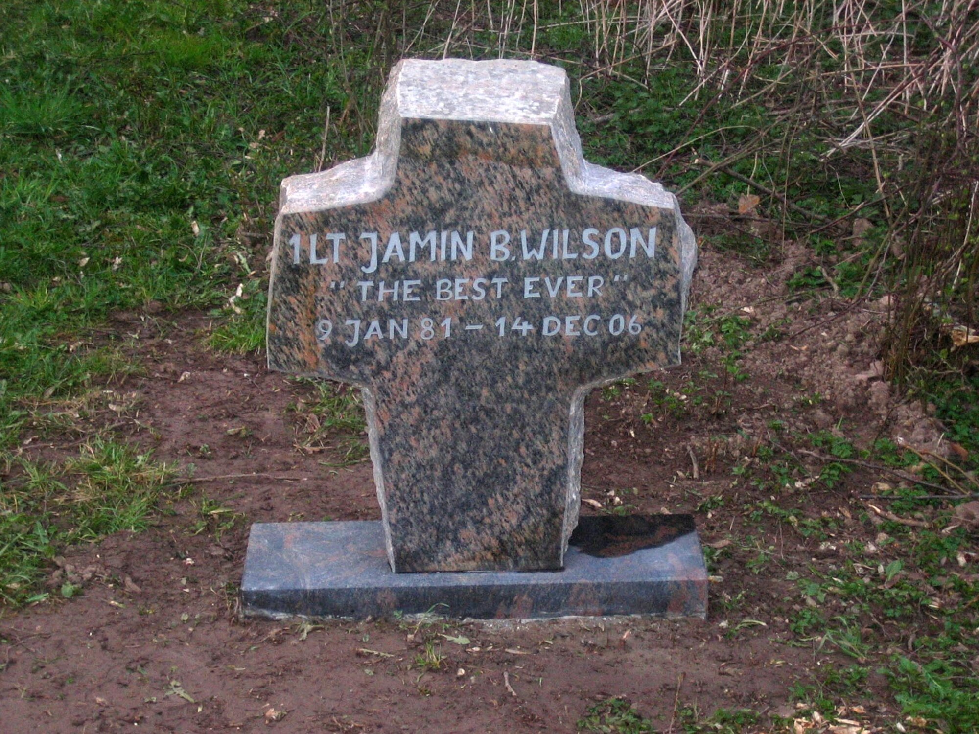 SPANGDAHLEM AIR BASE, GERMANY -- Spangdahlem Air Base set up a memorial a the location of 1st Lt. Jamin Wilson, 52nd Communications Squadron, fatal accident to serve as a permanent reminder of his contributions to the base. (Courtesy photo)