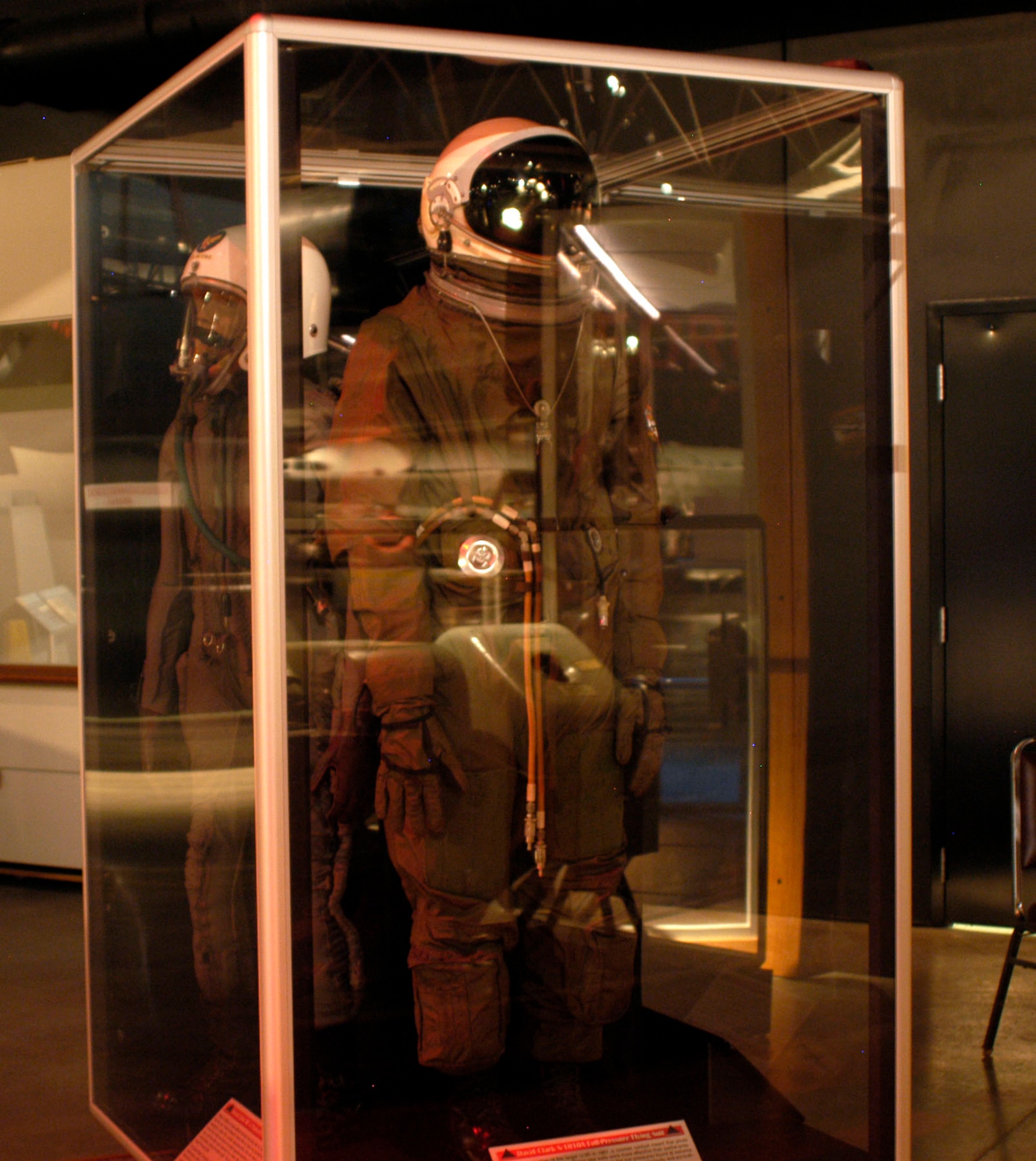 DAYTON, Ohio - David Clark S-1010A Full-Pressure Flying Suit on display in the Cold War Gallery of the National Museum of the U.S. Air Force. (U.S. Air Force photo)