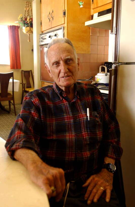 Harry Emily, 90, was one of the charter members of the Colorado Air National Guard. The retired technical sergeant was in the 120th Tactical Fighter Squadron, which was the nation's first federally recognized Air Guard unit 60 years ago. (U.S. Army photo/Spc. Jessica Stone) 