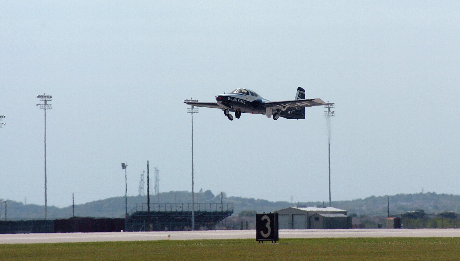 The last Randolph T-37B Tweet departs the  flightline April 6 during the aircraft's official retirement ceremony from base. The Tweet served as the primary pilot instructor training aircraft from October 1965 to April 2007. (U.S. Air Force photo by Dave Terry)