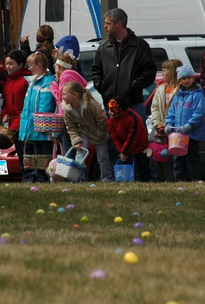 A free base-wide Easter egg hunt was held April 7 outside the base exchange. Approximately 600 children met the Easter Bunny, hunted for eggs and got free face paintings. The children were divided into two age groups to hunt for the 3,000 eggs which all contained candy or prize coupons.