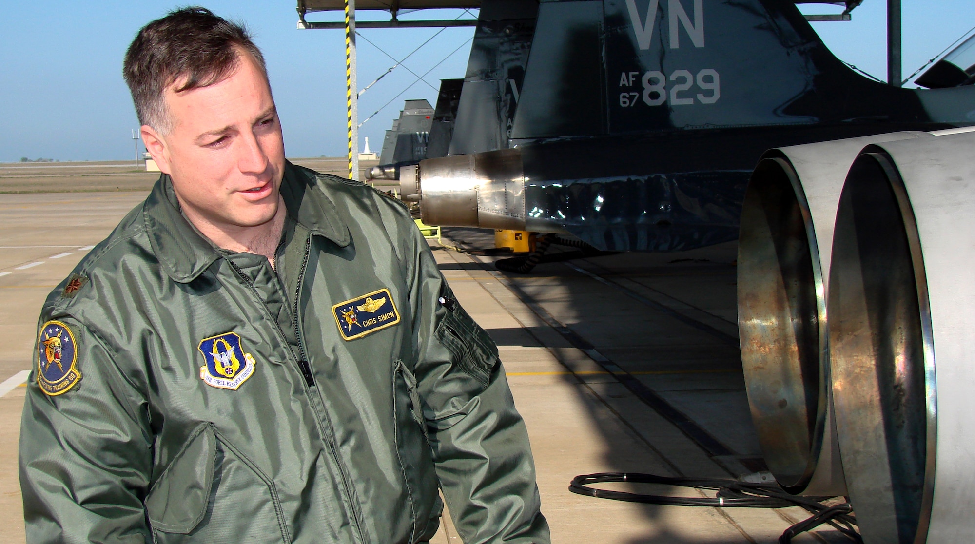 VANCE AIR FORCE BASE, Okla. -- Major Christopher Simon performs a preflight inspection on a T-38.  (U.S. Air Force photo/2nd Lt. James Justice)