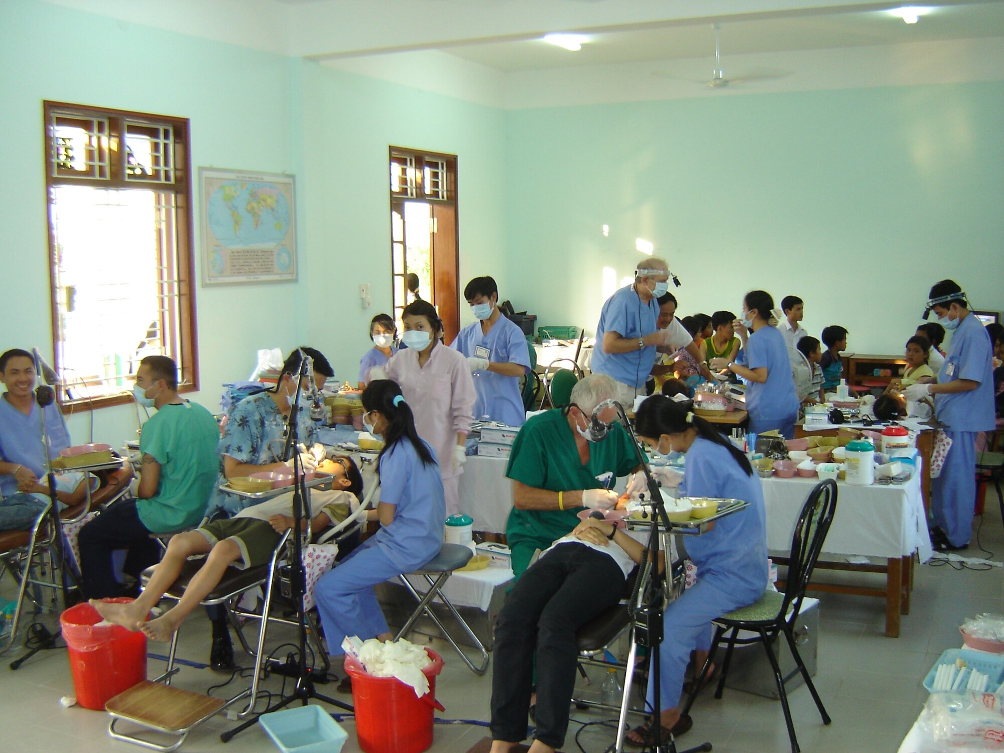 VIETNAM -- The Pacific Air Forces Dental team at Xuan Phu Orphanage in Hue.  This humanitarian assistance effort was funded by US Pacific Command as a high priority Asia-Pacific Regional Initiative. It was planned and executed as a first-ever joint venture by US Army Pacific (USARPAC), Pacific Air Forces (PACAF), 624 Regional Support Group (624 RSG), and two Non-Governmental Agencies: The East Meets West Foundation (EMWF) based in Vietnam and the Aloha Medical Mission (AMM) based in Hawaii.  (photo by Capt Fritz Craft)