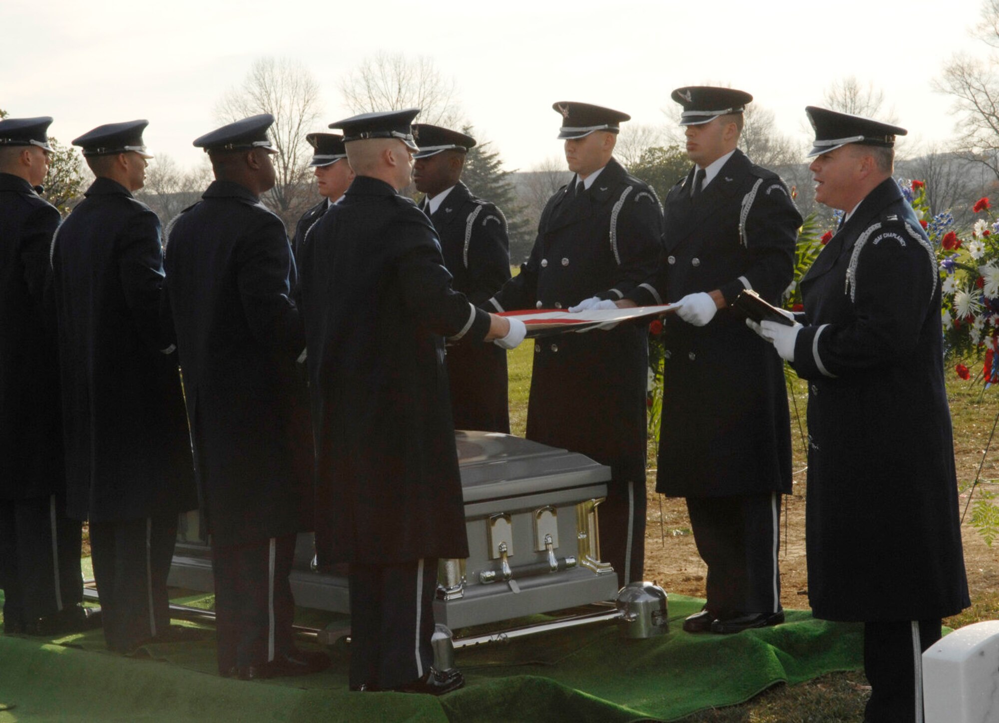Chaplain (Capt.) Kenneth Fisher is one of three Air Force chaplains assigned to Arlington National Cemetery to preside over funerals for Air Force members to be buried there.  Each of the services has chaplains assigned and collectively, they conduct an average of 27 funerals a day.  (U. S. Air Force photo/Tech. Sgt. Cohen A. Young)