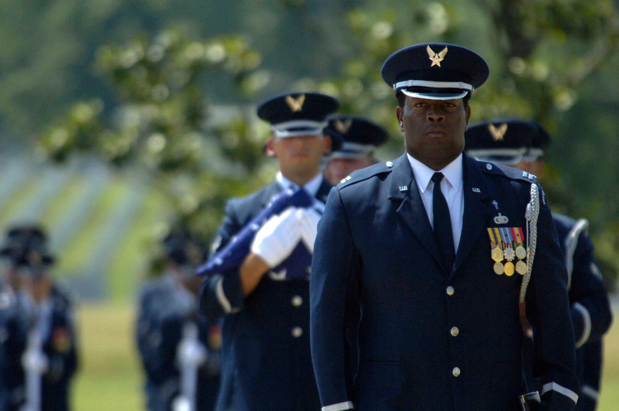 Chaplain (Capt.) Richard Black is one of three Air Force chaplains assigned to Arlington National Cemetery to preside over funerals for Air Force members to be buried there.  Each of the services has chaplains assigned and collectively, they conduct an average of 27 funerals a day.  (U. S. Air Force photo/Tech. Sgt. Cohen A. Young)
