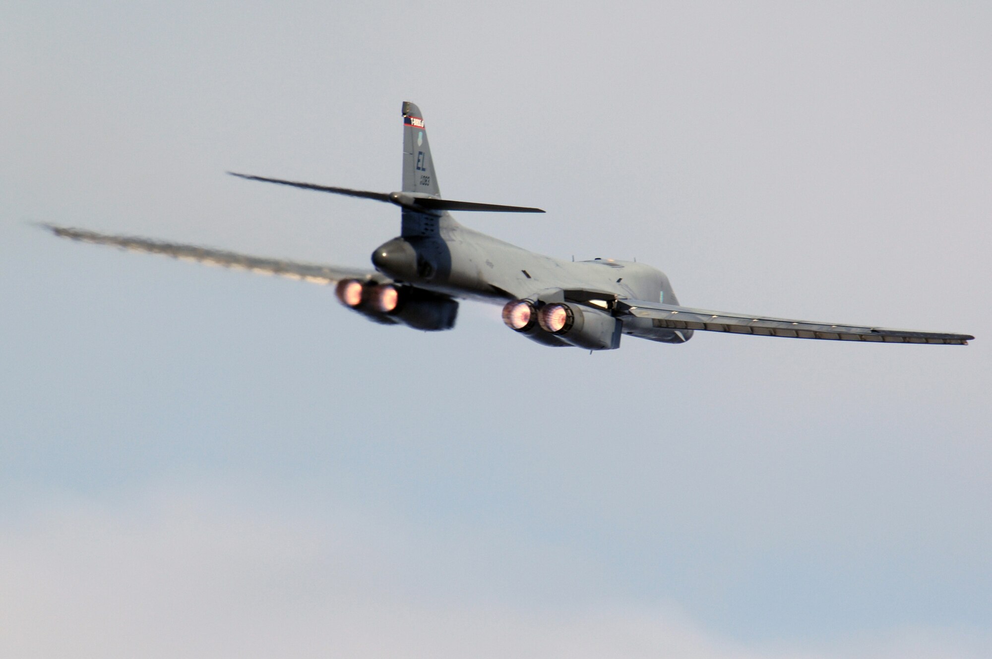 EIELSON AIR FORCE BASE, Alaska -- A B-1B Lancer from Ellsworth Air Force Base, South Dakota takes off for a mission during Red Flag-Alaska 07-1 here on April 10. Red Flag-Alaska is a Pacific Air Forces-directed field training exercise for U.S. forces flown under simulated air combat conditions. It is conducted on the Pacific Alaskan Range Complex with air operations flown out of Eielson and Elmendorf Air Force Bases. 
(U.S. Air Force Photo by Staff Sgt Joshua Strang) 