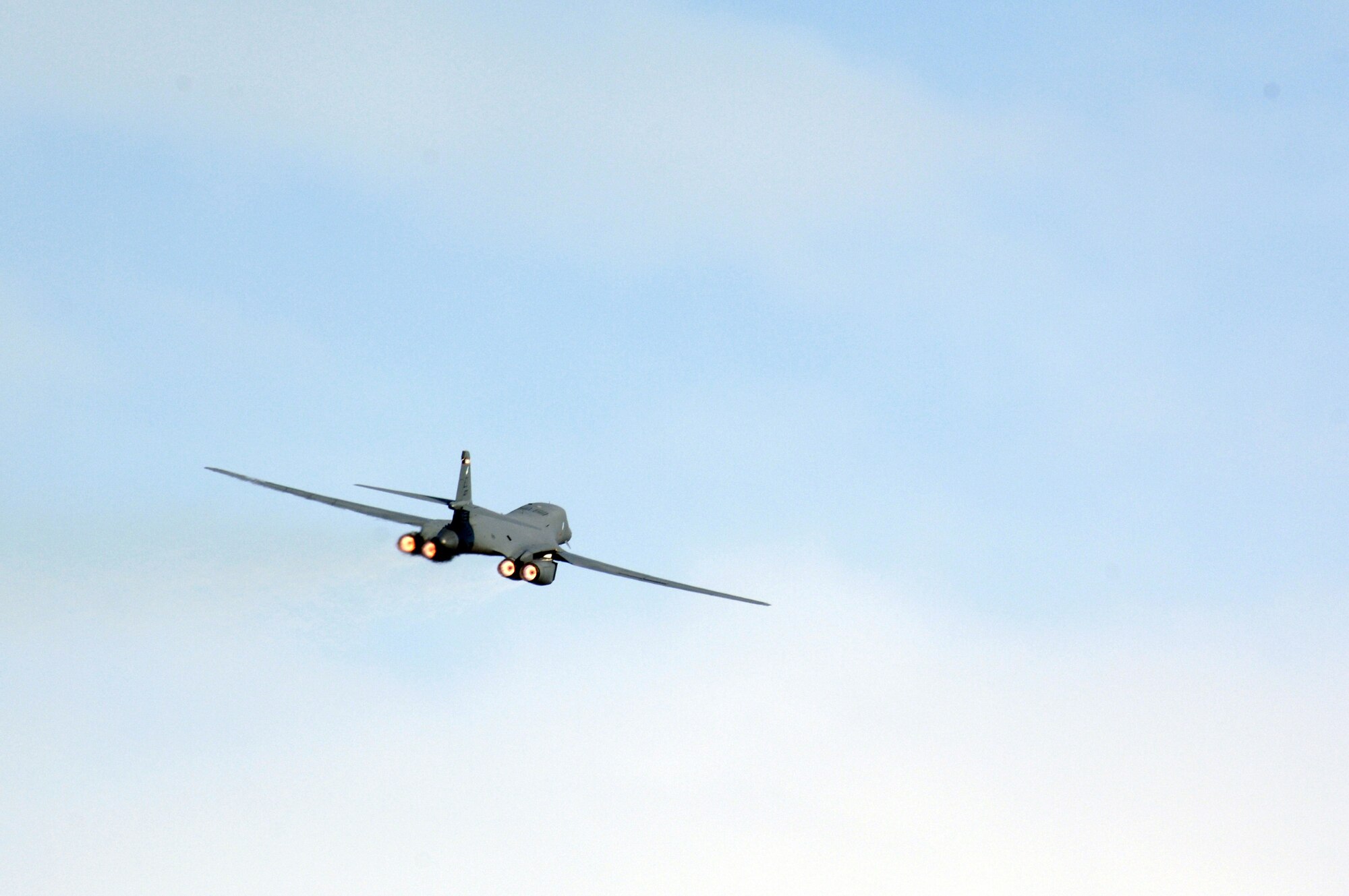 EIELSON AIR FORCE BASE, Alaska -- A B-1B Lancer from Ellsworth Air Force Base, South Dakota takes off for a mission during Red Flag-Alaska 07-1 here on April 10. Red Flag-Alaska is a Pacific Air Forces-directed field training exercise for U.S. forces flown under simulated air combat conditions. It is conducted on the Pacific Alaskan Range Complex with air operations flown out of Eielson and Elmendorf Air Force Bases. 
(U.S. Air Force Photo by Staff Sgt Joshua Strang) 