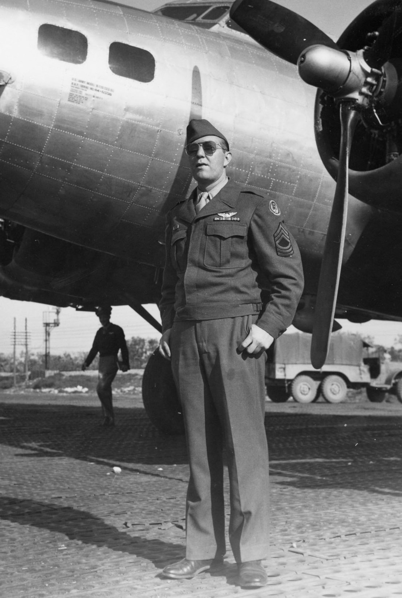 This 15th Air Force master sergeant is wearing a very popular uniform piece for USAAF personnel in Europe -- the "Ike jacket," which was named after Gen. Eisenhower. (U.S. Air Force photo)