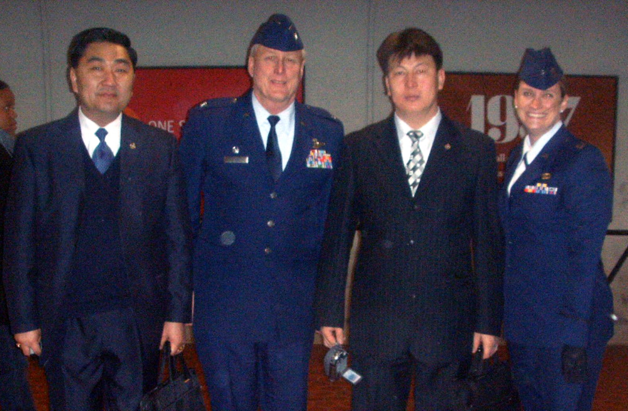 While on a visit to Capitol Hill in March, two members of the 916th Air Refueling Wing, Air Force Reserve were able to help two representatives of the Mongolian National Policy Agency. The group met in the DC metro while trying to catch the subway for their daily destinations.  From left to right: Sengetsokhio Byambaa, senior teacher, Col. Paul Sykes, wing commander; Ganzorig Baatar, chief deputy, and Capt. Shannon Mann, public affairs.