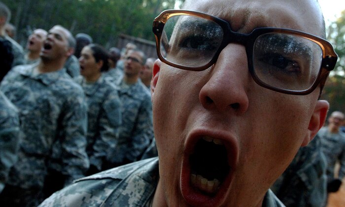 Soldiers in training from Foxtrot Company, 2-13th Infantry Regiment prepare to run the "Fit to Win" obstacle course on Dec. 5 while going through Army Basic Training at Ft. Jackson, S.C.  This is one of several winning photos by Tech. Sgt. Jeremy Lock, 1st Combat Camera Squadron photographer. (U.S. Air Force photo/Tech. Sgt. Jeremy Lock)