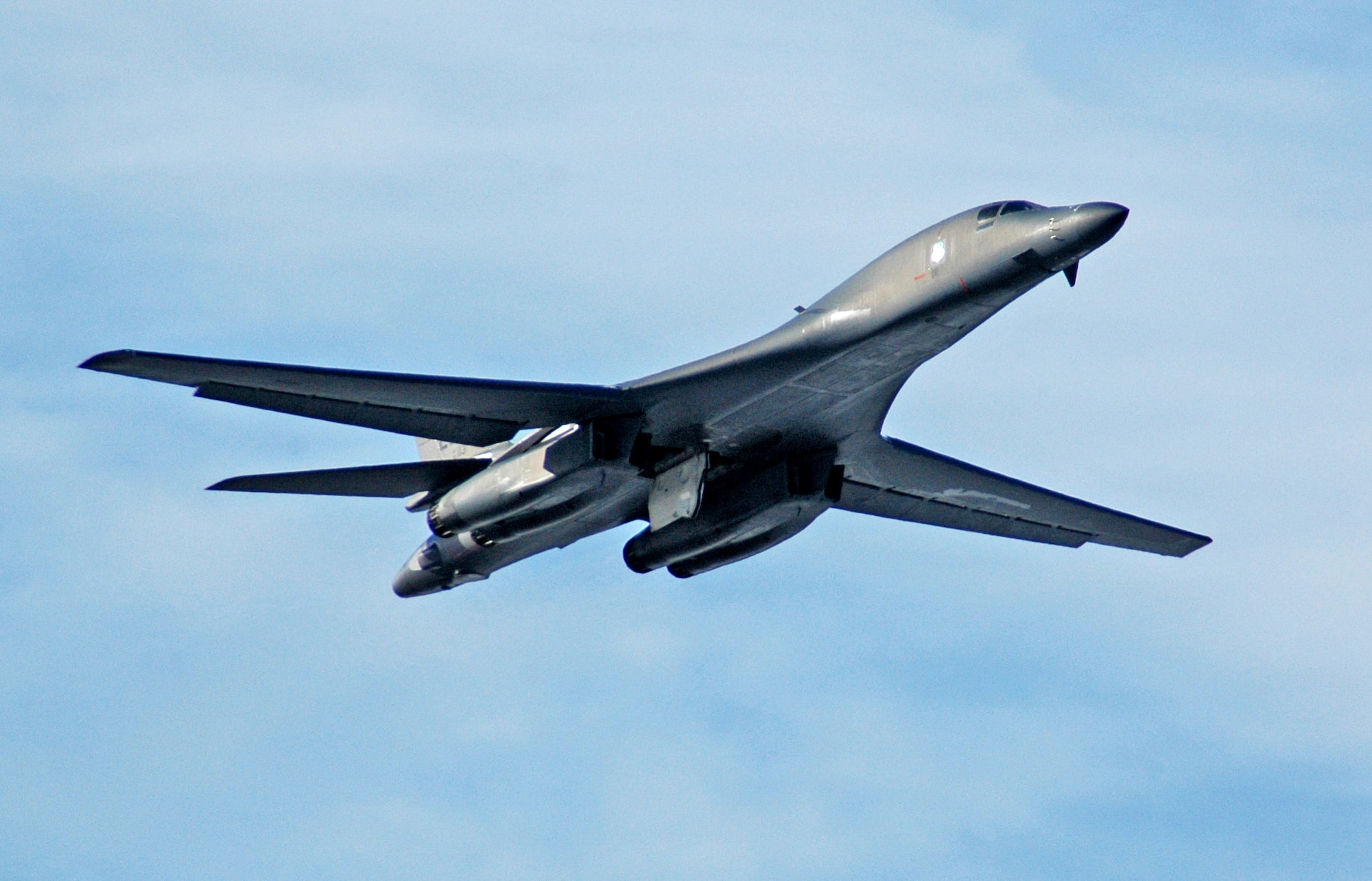 A B-1B Lancer from Ellsworth Air Force Base, S.D., takes off April 6 from Eielson AFB, Alaska, for a Red Flag-Alaska 07-1 orientation flight.  Red Flag-Alaska enables aircrews to practice large-scale combat missions. The exercises are conducted on the Pacific Alaskan Range Complex, with air operations flown out of Eielson and nearby Elmendorf AFB.  (U.S. Air Force photo/Senior Airman Justin Weaver).