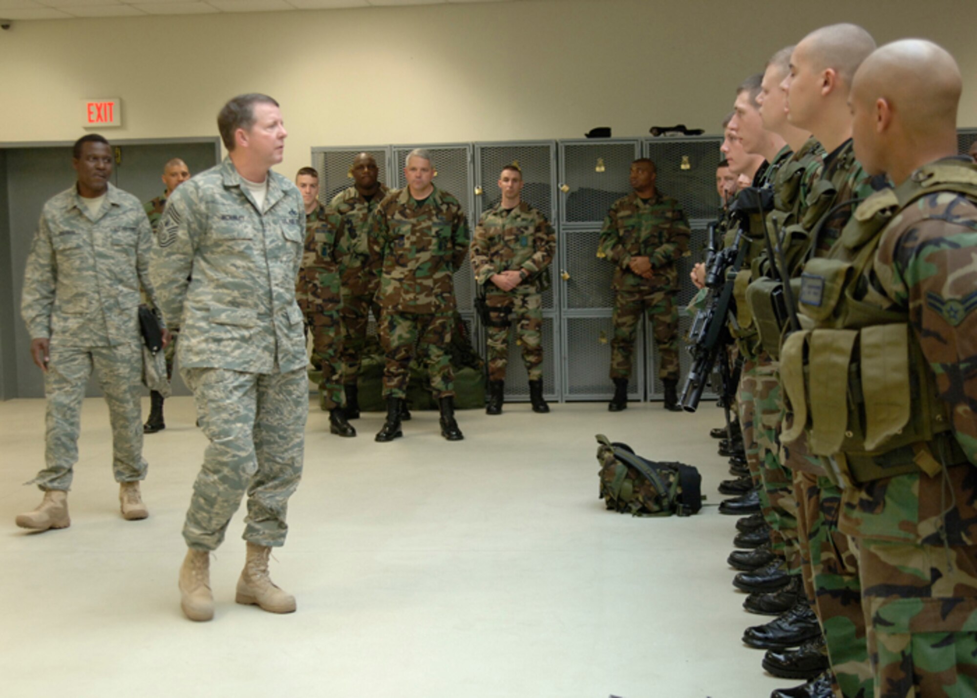 Chief Master Sgt. of the Air Force Rodney J. McKinley congratulates members of the 39th Security Forces Squadron on winning Best Large Security Forces Squadron in the Air Force for 2006, Incirlik AB, Turkey, April 7. (U.S. Air Force photo by Airman 1st Class Kelly LeGuillon)