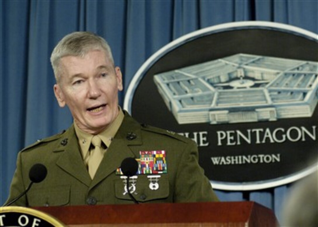 Brig. Gen. John Toolan, U.S. Marine Corps, gives reporters an update on the progress of counter-terrorism efforts in South and Southeast Asia during a Pentagon press briefing on April 11, 2007.  Toolan, the principal director for South and Southeast Asia in the Office of the Assistant Secretary of Defense for Asian & Pacific Security Affairs, emphasized the need for close international cooperation in combating terrorism in the region.  